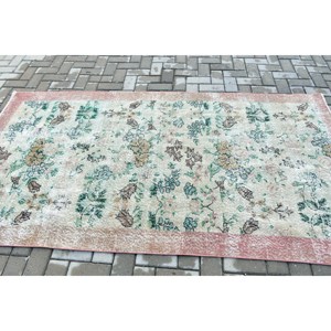 Turkish Vintage Rug, 4.1x7.7 ft Area Rug, Green <b>Brown</b> Solid <b>Wool</b> Rug - Product Image 3