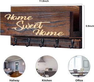 Wooden Key and Mail <b>Holder</b> for <b>Wall</b> Decorative, Rustic <b>Wall</b> Mounted Entryway Organizer with 5 Hooks - Perfect Home Hanging - Product Image 5