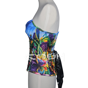 Top Corset de Satén sin Tirantes con Estampado Único y Temática Colorida de Mardi Gras - Product Image 4