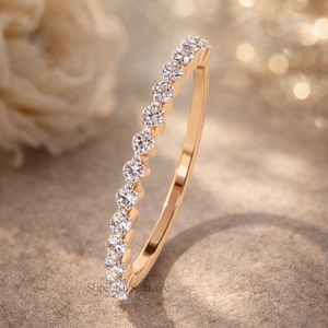 แหวนแต่งงานทองคำแท้ 14K สำหรับผู้หญิง แบบครึ่งวง ประดับเพชรแท้ แหวนซ้อนแบบทันสมัย ตัวเรือนแบบขาหนีบ งานจิวเวลรี่ชั้นดี - Product Image 1