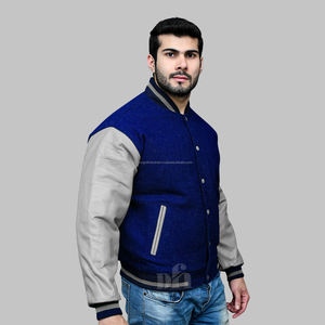 Veste universitaire Letterman en laine personnalisée pour hommes en cuir véritable tissu denim broderie logos patchs veste de lycée pour taille XS - Product Image 2