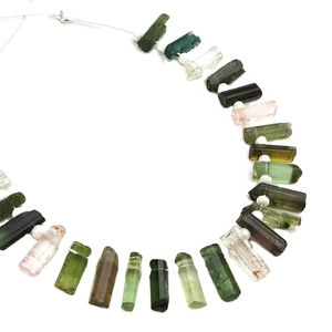 24 pièces de pierres précieuses en Tourmaline en forme de crayon rugueux, multicolore naturel, qualité supérieure, fabrication de collier pendentif - Product Image 1