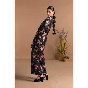 Conjunto de Satén Estampado Dobby KST-43242, Blusa de Manga Tres Cuartos para Primavera/Verano - Product Image 1