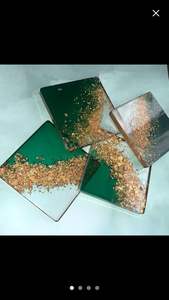 Ready to Ship Sample Resin and <b>Wood</b> Coaster Set of 4 Pcs With Unique Custom <b>Colour</b> Tea Cup Coasters at Wholesale - Product Image 4