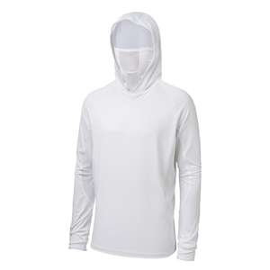 UPF 50 Unisex <b>Long</b> <b>Sleeve</b> <b>White</b> Fishing <b>Shirt</b> with Mask UV Neck Gaiter Hoodie 100% Polyester Anti-Bacterial - Product Image 3
