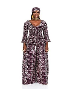 Conjunto de 2 piezas Top & Pant Co-Ord conjunto de tela estampada Diseño de moda conjunto de parte inferior superior Top de cintura ceñida con parte inferior acampanada - Product Image 1