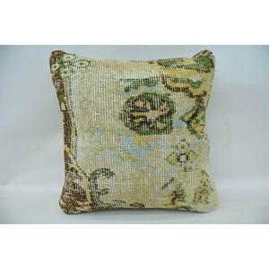 Luxe Vintage Floral Tissé Patchwork 16x16 Beige Laine Kantha Oreiller Cosy Artistique Décor À La Maison pour Coussins Décoratifs - Product Image 1
