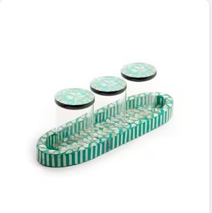 Ensemble de plateau de service en forme de carré de nacre motif de feuille fait à la main fabriqué en inde ensemble de plateau décoratif et de boîte en bas quantité minimale de commande - Product Image 4