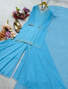 Look A Beautiful Women Collection Tela Georgette de imitación pura con trabajo de secuencia de bordado de 5 MM - Product Image 6