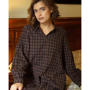 Camisa de Algodón Tejida a Mano de Inspiración Vintage para Mujer, Marca LOLA, con Estampado a Cuadros Otoñales, Manga Convencional, Estilo Casual para Primavera - Product Image 2