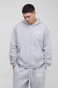 Chándal Extra Grande Color Gris Jaspeado, 100% Algodón, Sudadera Holgada con Hombros Caídos, Logotipo Personalizado, Estampado Puff, Talla Grande, Invierno - Product Image 3