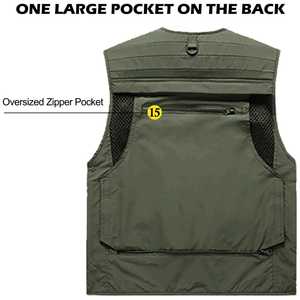 Chaleco informal de Safari para hombre, con cierre de botón mandarín, de lona, transpirable, bolsillos de carga, senderismo, pesca, trabajo, prendas de vestir exteriores - Product Image 5