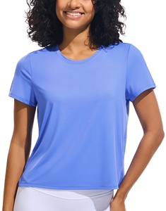 Coolest Crop Style Slim Fit Crew <b>Neck</b> Yoga <b>Tops</b> Casual and Formal wear <b>Top</b> Female Fitness Tee Training Blouse - Product Image 4