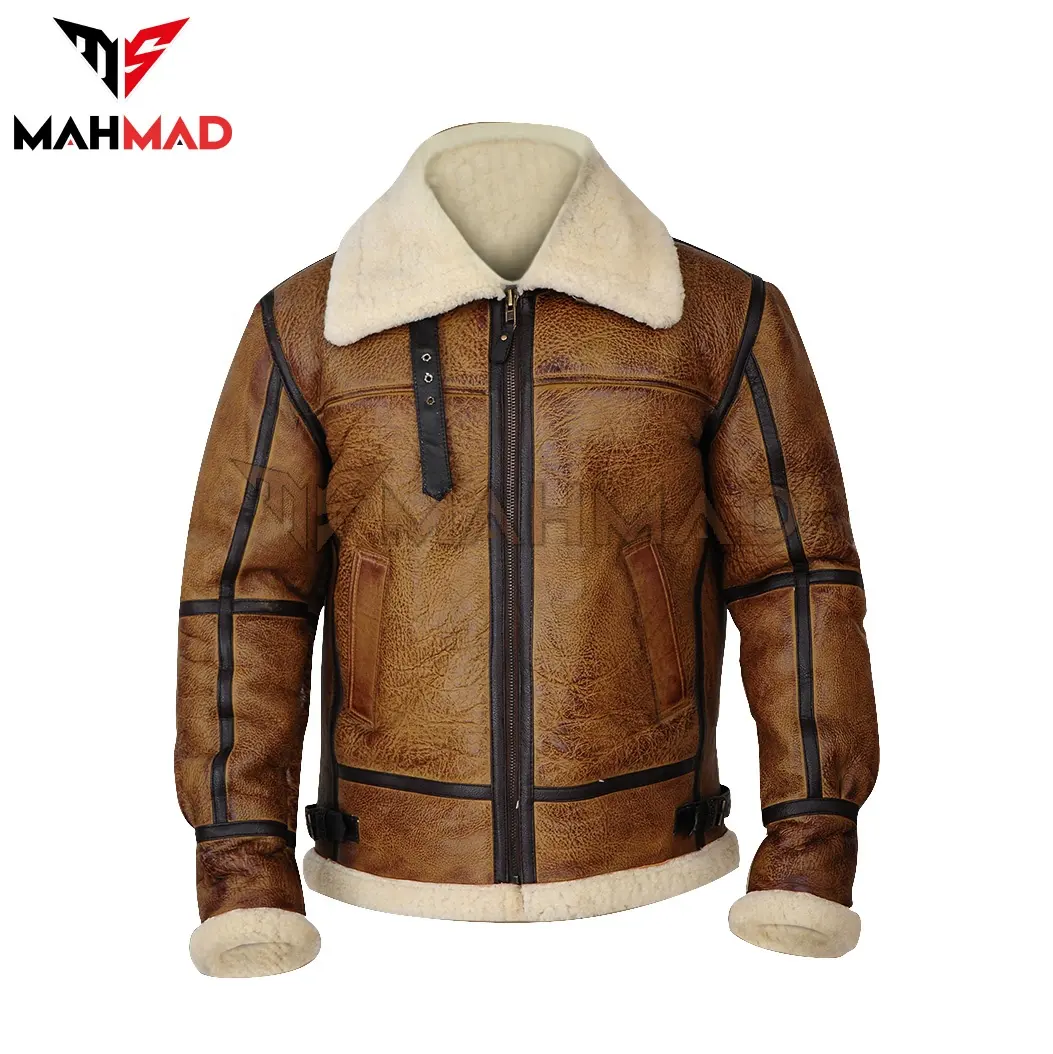 Nouveau blouson en peau de mouton pour homme, bombardier en cuir, doublure en fourrure, B-3