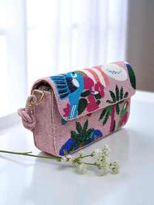 Multicolor Beaded <b>Bag</b> with Handle, Handheld <b>Bag</b>, Casual Hand <b>Bag</b>, Indian Handicraft, Handmade, <b>Baguette</b> <b>bag</b>, - Product Image 3