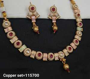 <b>INDIAN</b> TRADITIONAL and FASHIONABLE COPPER JEWELLERY BRIDAL WEDDING JEWELLERY <b>SET</b> for WOMEN EARRINGS and NECKLACE <b>SET</b> - Product Image 2