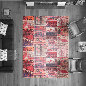 Tapis d'intérieur lavable Netline Home Depot Kilim Red Medallion Patchwork Design 1306 - Product Image 1