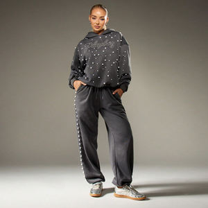 Ensemble de survêtement pour femme, lavage à l'acide, sweat-shirt et jogging, polaire doux et chaud, vêtements de sport confortables pour la salle de sport, l'entraînement, la course à pied, les voyages, le quotidien - Product Image 1