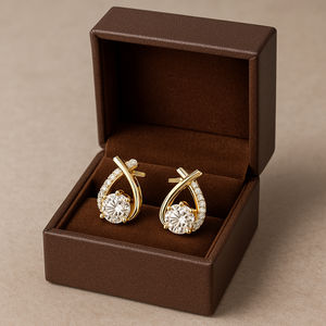 Bijoux fins minimalistes mode Moissanite diamant 14k or massif tourbillon style boucles d'oreilles pour anniversaire - Product Image 1