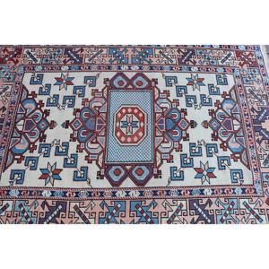 Tapis turc vintage 4x5,7 pieds, tapis oriental bleu en laine - Product Image 4