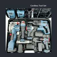Ensemble d'outils sans fil TONGRUN, rechargeable, sans balais, en acier inoxydable, batterie au lithium, meuleuse d'angle, perceuse, clé à chocs, marteau, garantie 3 ans