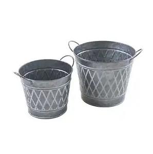 Maceta de flores de hierro galvanizado, forma redonda, acabado gris para macetas y macetas decorativas para el hogar y el jardín - Product Image 6