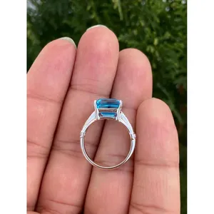 14k Yellow Gold for Swiss Blue Topaz <b>Ring</b> for <b>Men</b> Emerald Cut Invisible Setting for Engagement IGI Certified Gemstone Number - Product Image 5