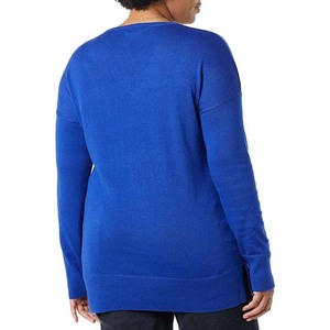 Ropa de mujer Suéteres de punto bordados Moda de mujer con diseño único Cuello en V Algodón Color azul Invierno Casual - Product Image 2