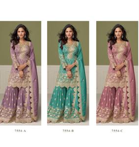 Mariage formel en coton Simar véritable lourd avec travail de point de broderie de séquence et vrai miroir - Product Image 2