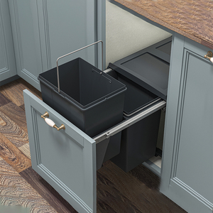 Modern Pull <strong>Kitchen</strong> Cabinets Trash Can <strong>Dual</strong> 17L PP <strong>Bins</strong> Soft Close Runner Built-in Basket Design Eco-Friendly 1 Year Warranty - Product Image 1