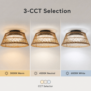 Modern Round Rattan Acrylic Iron Tri Color Flush Mount Ceiling <b>Light</b> For Bedroom Living Room Indoor Home <b>Decoration</b> - Product Image 3
