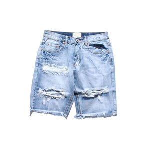 Shorts de Mezclilla de Alta Calidad para Mujer, Diseño de Cintura Alta, Lavado Ácido Azul Claro, Detalles Desgastados y Dobladillo Moderno para el Verano - Product Image 1