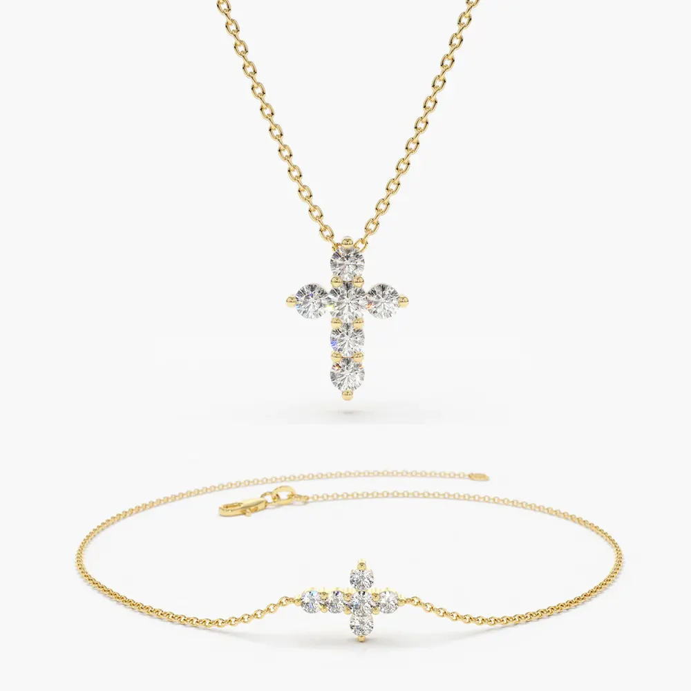 Joyería al por mayor 14K chapado en oro plata esterlina 925 Zirconia collar pulsera Cruz conjunto de joyas para mujeres