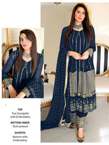 Nouveau dernier concepteur exclusif Georgette brodé semi-cousu nouveau style Sal War Suit Collection pour la vente en ligne - Product Image 3