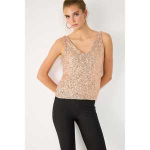 Chemise à col en V à paillettes roses - Product Image 1