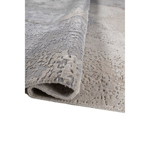 Tapis Aprezo bleu noué à la main en laine et soie de bambou, 10 mm, rectangulaire, pour couloir, motif patchwork abstrait, fait main pour sol domestique - Product Image 2