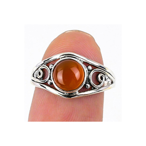 Bague artisanale en argent sterling 925 pour femme, avec pierre précieuse naturelle, style sportif, en cornaline orange - Product Image 1