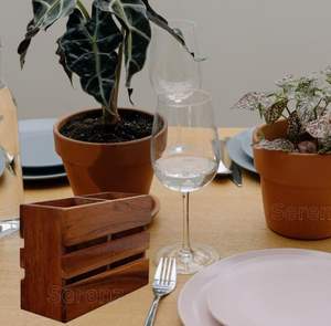 Porte-ustensiles de cuisine en bois Porte-couverts en bois Boîte de rangement Support polyvalent - Product Image 2