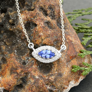 Luxury Diamond & Tanzanite Stone Necklace Women 14k White <b>Gold</b> Marquise Gemstone Wedding Necklace December Birthstone Jewelry - Product Image 1