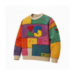 Premium 380 GSM coton polaire sweat multicolore patchwork conception douce doublure intérieure brodée chenille Basics Sweatshirts - Product Image 4