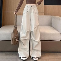 Vêtements pour femmes, mode coréenne, pantalon cargo simple et polyvalent, couleur unie, taille haute, ample, décontracté, pour l'été