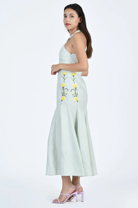 Kimono élégant personnalisé pour femme en lin/coton, imprimé cachemire, robe de plage décontractée, robe longue blanche à col polo et manches bouffantes - Product Image 3