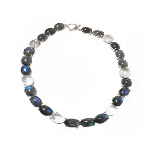 Luxury design fine jewelry solid 925 sterling silver natural blue fire labradorite rainbow moon multi stone bracelets jewelry