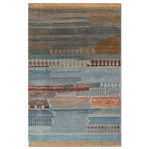 Tapis Manchaha bleu noué à la main en laine et soie de bambou, épaisseur 10 mm, motif rectangulaire pour couloir, modèle pour sol domestique Les-2892 - Product Image 1