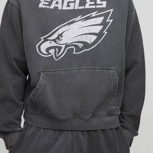 Sudadera con capucha lavada con serigrafía cuadrada de gran tamaño al por mayor, sudaderas con capucha transpirables para hombre, mezcla de algodón, diseño personalizado, última moda - Product Image 4