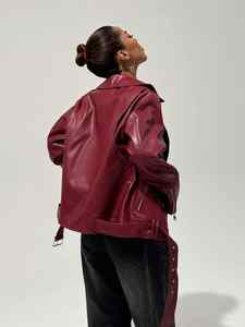 Chaqueta de cuero a cuadros de invierno personalizable de la mejor calidad para mujer piel de vaca con cierre de cremallera OEM suministro al por mayor - Product Image 2