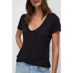 Camiseta Casual con Cuello en V, Lino/Algodón, Corte Regular - Product Image 3