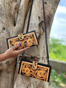 New Real Hand Tooled Floral Print Cowhide Fur Leather Tote <b>Bags</b> Western Stylish Evening <b>Bag</b> and Tooled <b>Clutch</b> Unique Combo Sets - Product Image 4