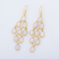 Boucles d'oreilles longues arc-en-ciel blanc naturel plaqué or 18 carats bijoux faits à la main pour femmes et filles