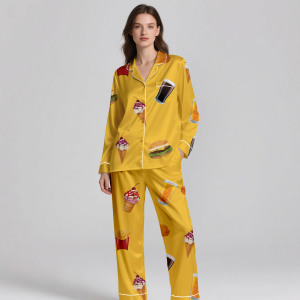 Cómodo Conjunto de pijama de satén de seda de manga larga de verano para mujer, ropa de salón bonita, Pj's de Navidad - Product Image 3